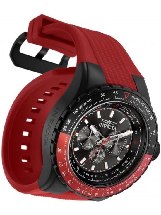 Invicta Men Men\'s All Red Rubber Band Aviator Analog Quartz Swimming Luminous Round Watch